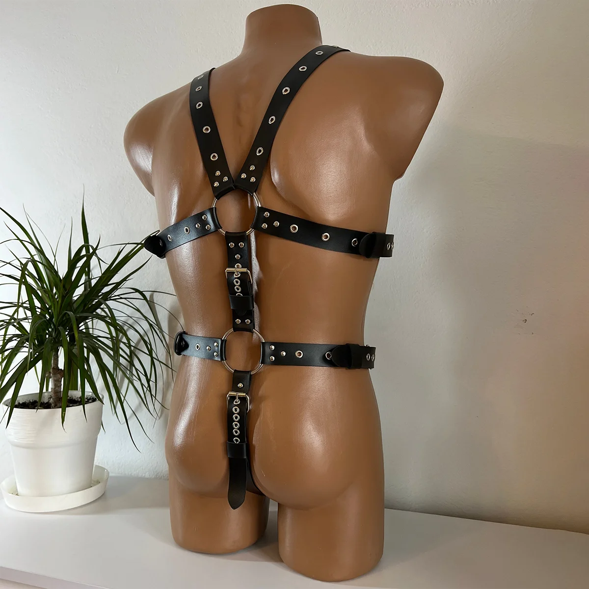 1pc Men's Leather Underwear Full Body Harness, Men's Thongs and Leather Tops, Mens Harnesses