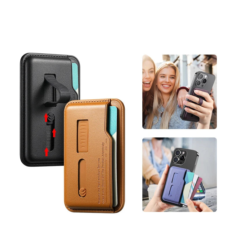 Magnetic Leather Wallet Card Holder Case for Magsafe IPhone 14 13 15 17 16 12 Air Pro Max Plus Mac Safe Hidden Strap Stand Cover