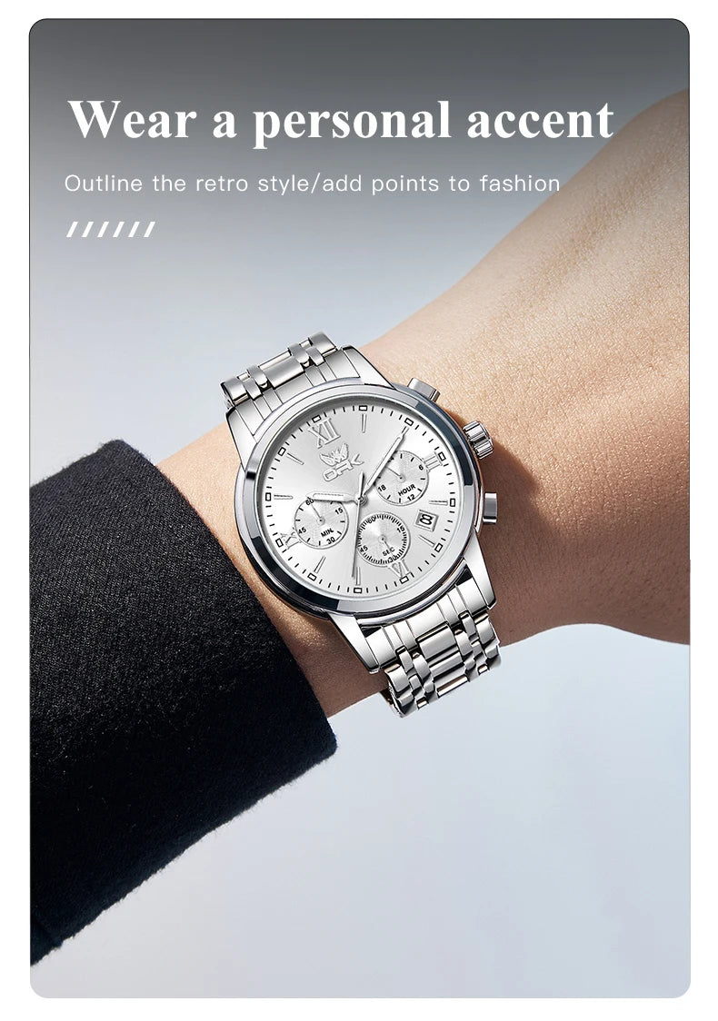 OPK Trendy classic three eye dial men's quartz watch waterproof genuine luminous men's watch for man chronograph date wristwatch