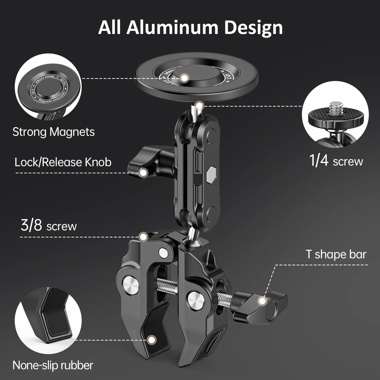 All-Metal Magsafe Phone Mount - Anti-Shake Heavy-Duty Clamp for Spin Bikes/treadmills/handlebars (Super Grip,sweat-Proof Design)