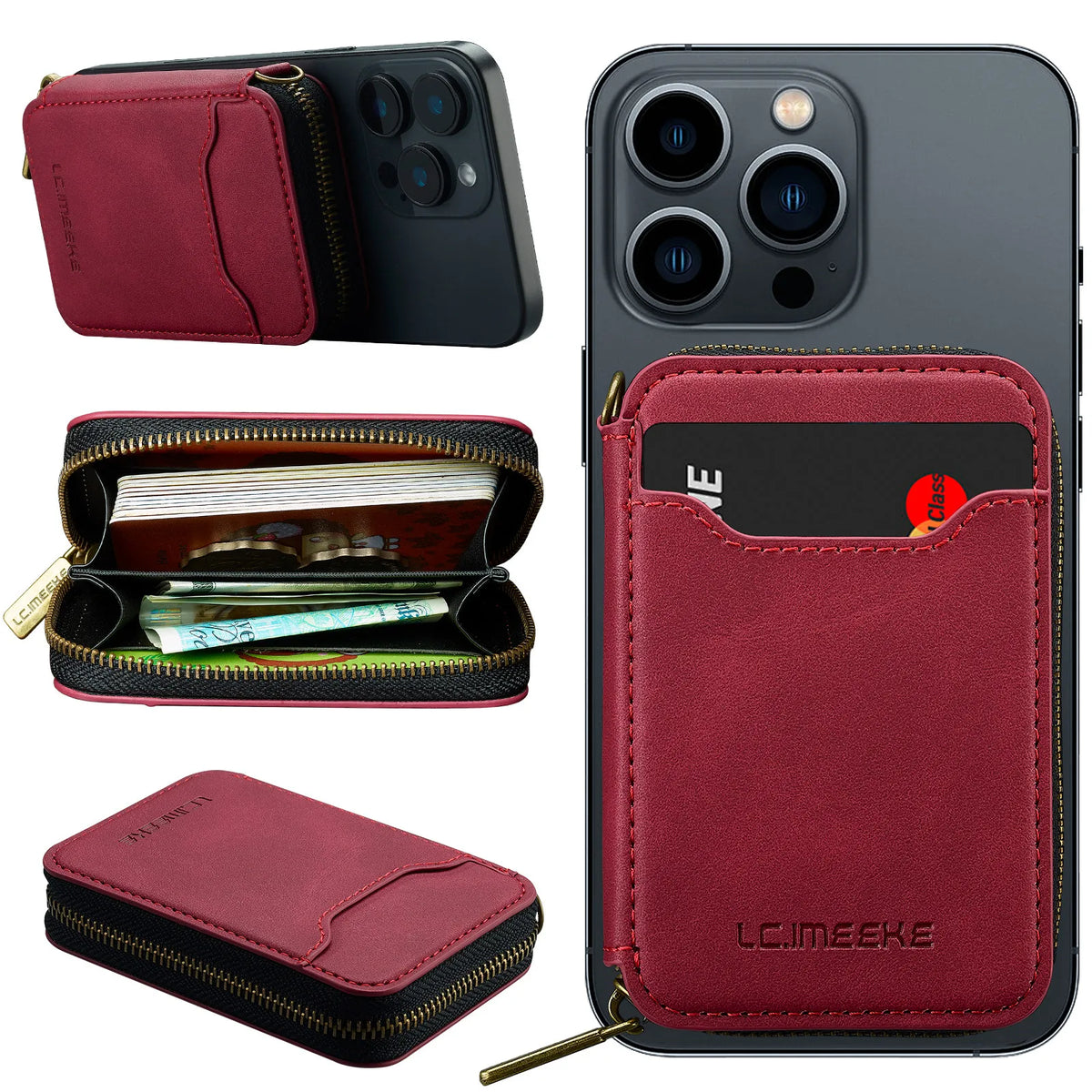 Magnetic Attraction Zipper Leather Card Slot Wallet for iPhone 17 Samsung Galaxy Google Xiaomi Phone MagSafe Magnetic Phone Bag