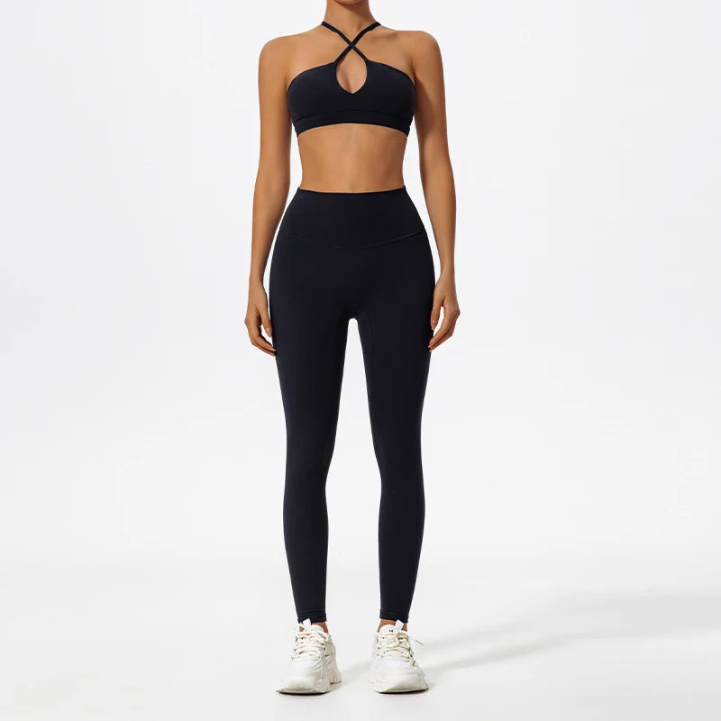 Two-Piece Women's Sports Set Chest Crossover Yoga Clothes Female Gym Bandeau Sports Bra Suits Sport Outfit For Woman