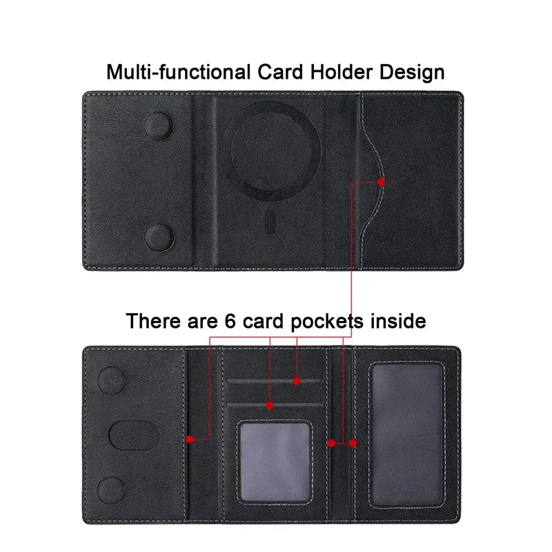Strong Magnetic Folding Wallet Card Holder Leather Case for IPhone 17 16 Pro Max for MagSafe Stand Cover for Samsung