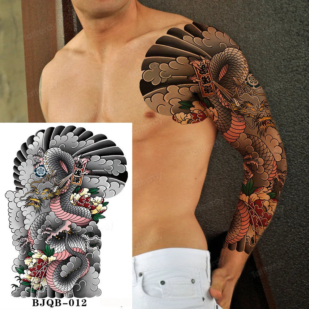 Men Super Large Chest Temporary Tattoo Stickers Full Arm Sleeve Body Art Muscle Adult Tattoo Waterproof Totem Tribal Dragon