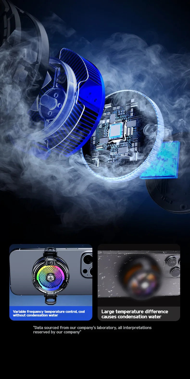 FS18 AI Mobile Cooler 30W Magnetic Back-clip Ice Cooling Radiator Digital Display RGB Light Gaming Cooler Temperature Control