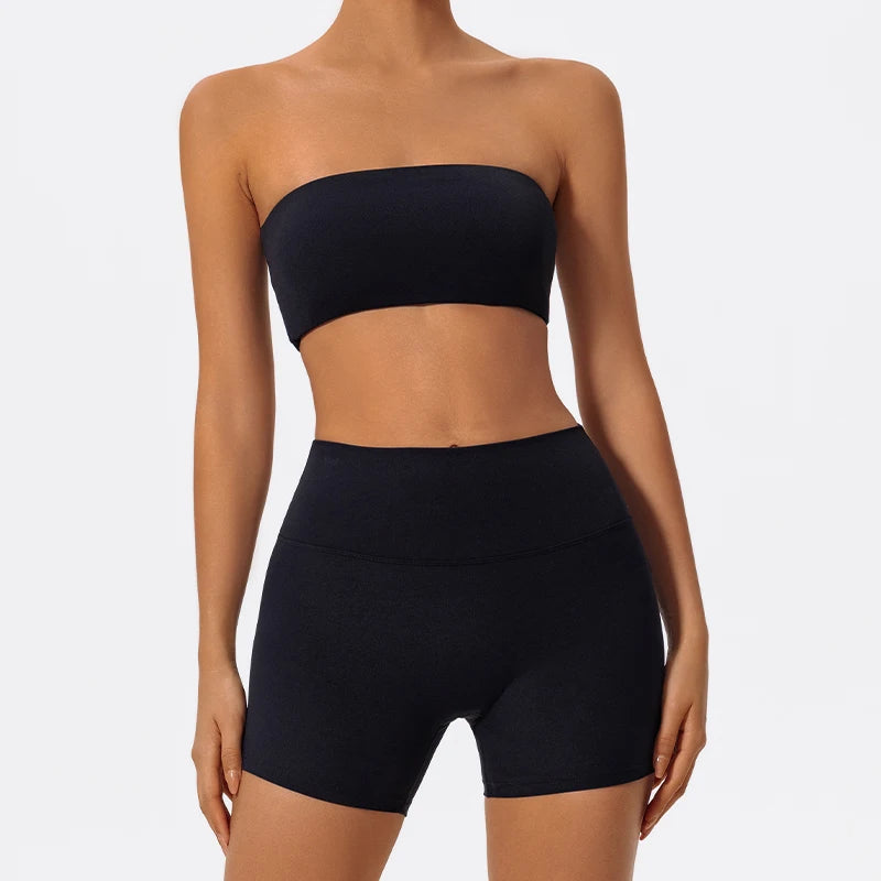 Summer Two Piece Fitness Sports Set Women Workout Yoga Outfit Strapless Bra Woman 2Ps Gym Crop Top Deportivos Mujer Gym Suits
