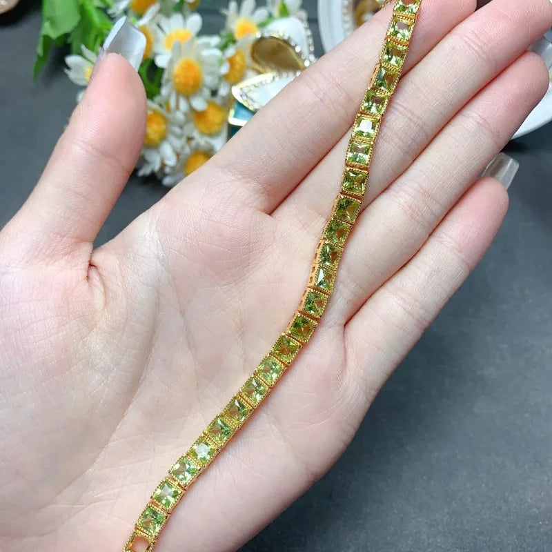 YULEM Fine Jewelry 925 Sterling Silver Inlaid Natural Peridot Bracelet Ladies Bracelet Support Detection Fashion Charm Bracelet