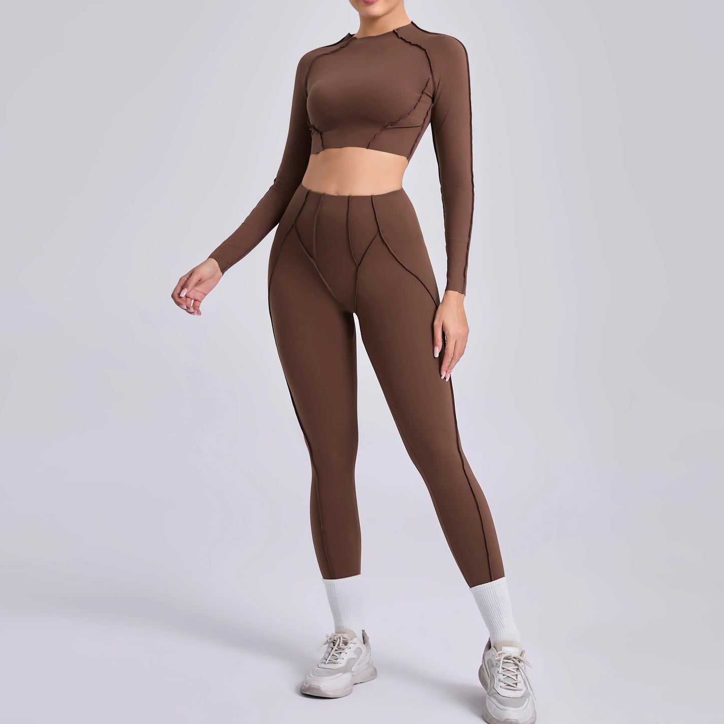 Sportswear Yoga Set Women's Workout Clothes Athletic Wear Sports Gym Legging Seamless Fitness Bra Crop Top Long Sleeve Yoga Suit