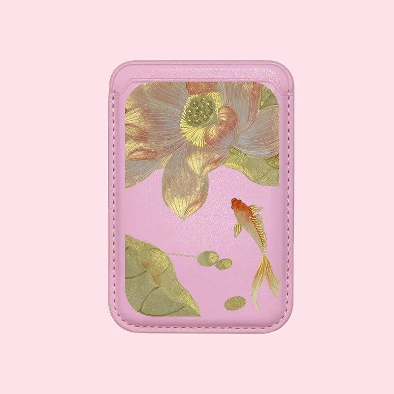 For MagSafe For iPhone 17 Pro Max Case For Samsung Galaxy S26 S25 FE Lucky Goldfish Painting Wallet Card Holder Magnetic Cover
