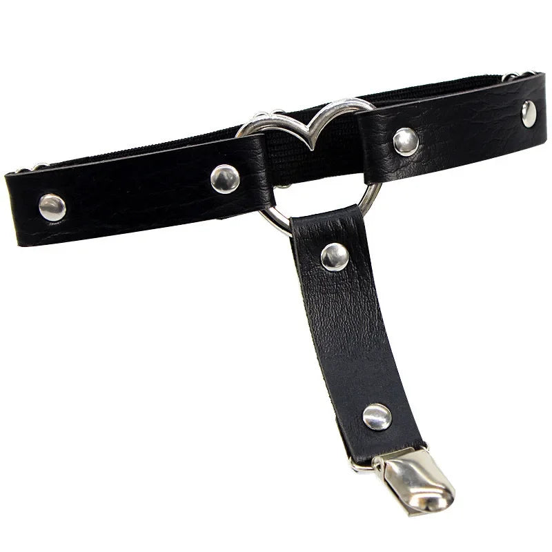 1pcs Women Punk Goth Heart Round PU Leather Elastic Garter Leg Thigh Ring Clothing Accessory Leg Suspender Stockings Garters New