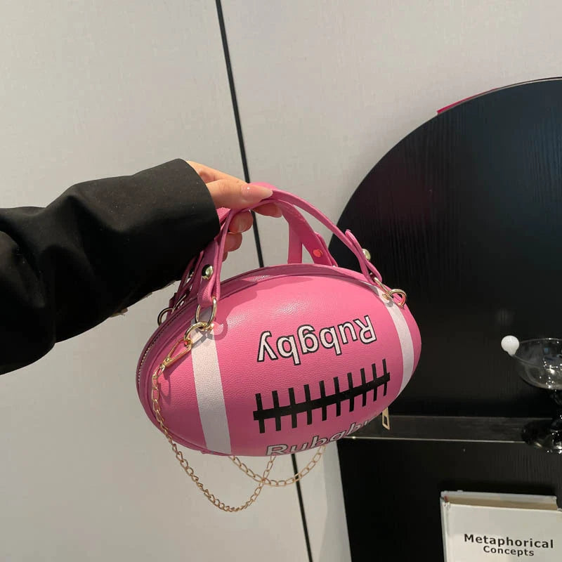 Women's American Rugby Style Crossbody Bag Fashion Large Letter Chain Ball Small Round Bags Daily Novelty Commuting Handbags