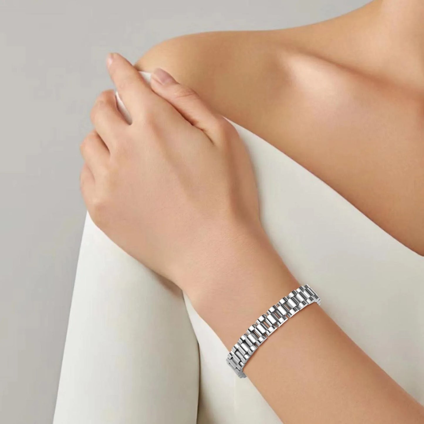 Vnox Stainless Steel Classic Watchband Bracelet For Women Men,Watch Straps Width Link Chain Bracelet Bangle,Unisex Hand Jewelry