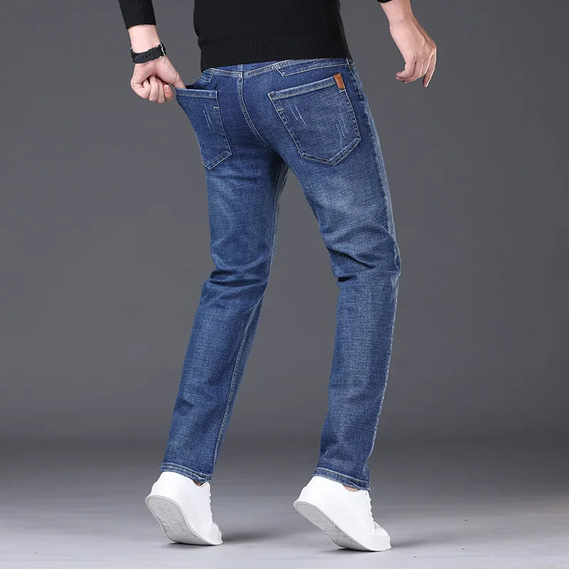 Men Fashion Straight Jeans Men New Stretch Slim Fit Pants Comfortable Soft Business Denim Trousers Male Brand Clothing