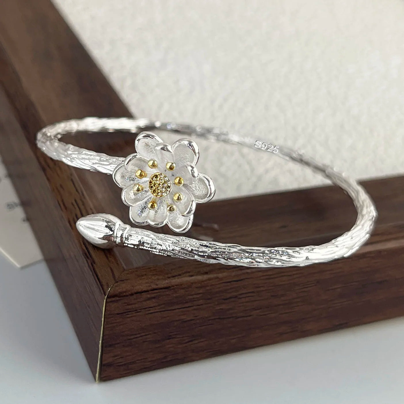 100% Solid 925 Sterling Silver Metal Bracelet for Women FLower Handmade Simple Wide Heart Chain Bracelet Birthday Gift Party