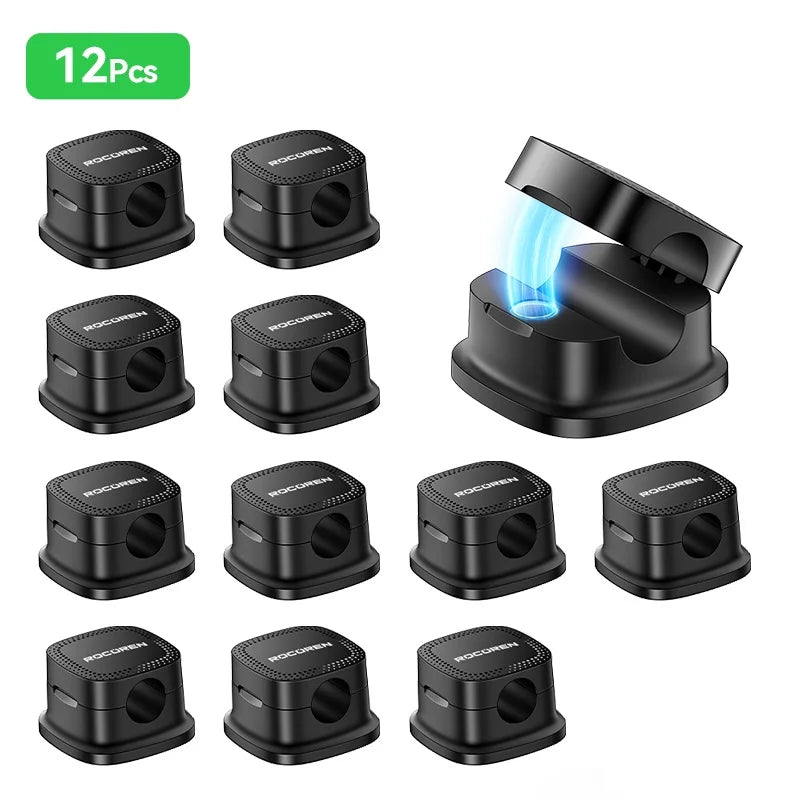 Rocoren Magnetic Cable Sorting Desktop Self Adhesive Cable Clamp Adjustable Cable Management Clamp for Earphone Cable Data Cable