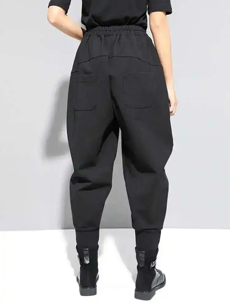 EAM High Elastic Waist Black Zipper Split Long Harem Trousers New Loose Fit Pants Women Fashion Tide Spring Autumn 2025 1N796