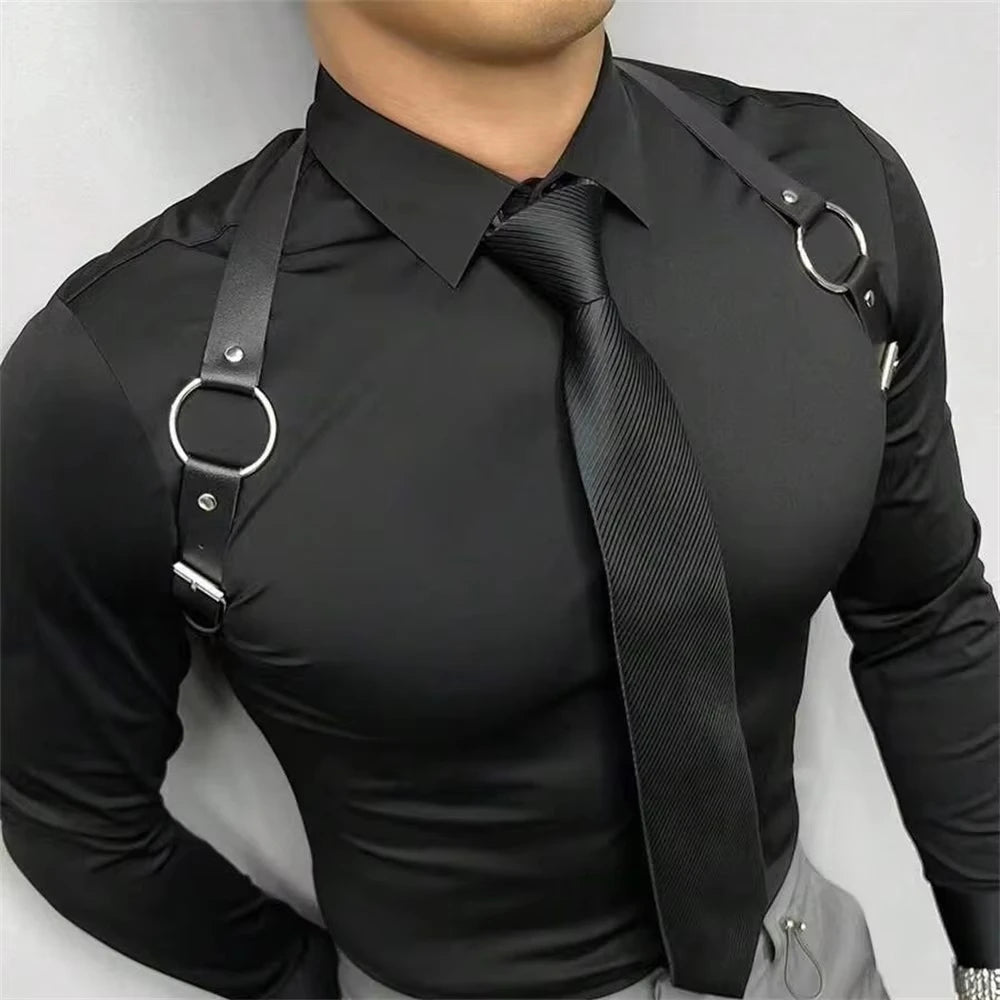 Men's Black Leather Straps Adjustable Sexy Fashionable Body Straps Daily Halloween Parties Music Festivals Clothing Accessories