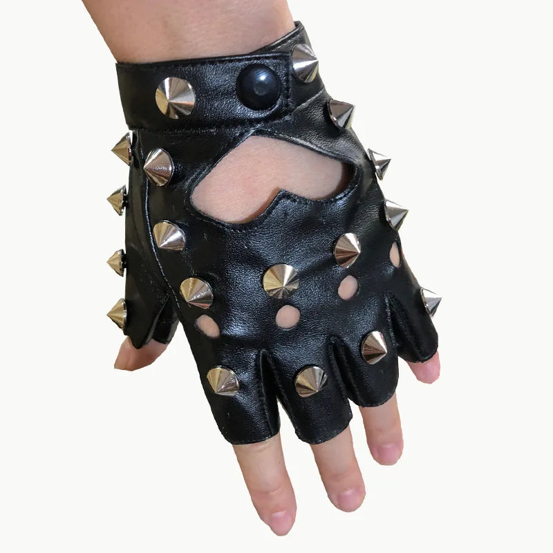 Unisex Nachtclub Sänger Leistung Handschuh Männer Frauen Halbfinger Niet Punk Party Leder Sport Hip Hop Street Dance Handschuh I102