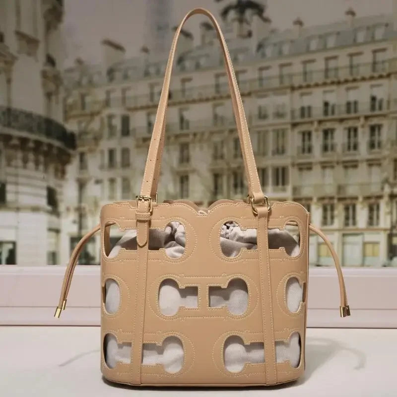 CH high-end brand fashionable hollow design women's handbag large capacity simple solid color women's shoulder bag