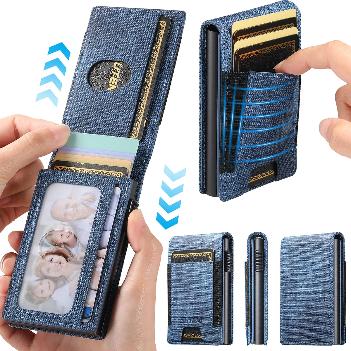 SUTENI Faux Leather Card Slot Wallet Flip Cover Unisex Card Box Pressing The Button Automatically Ejects The Card