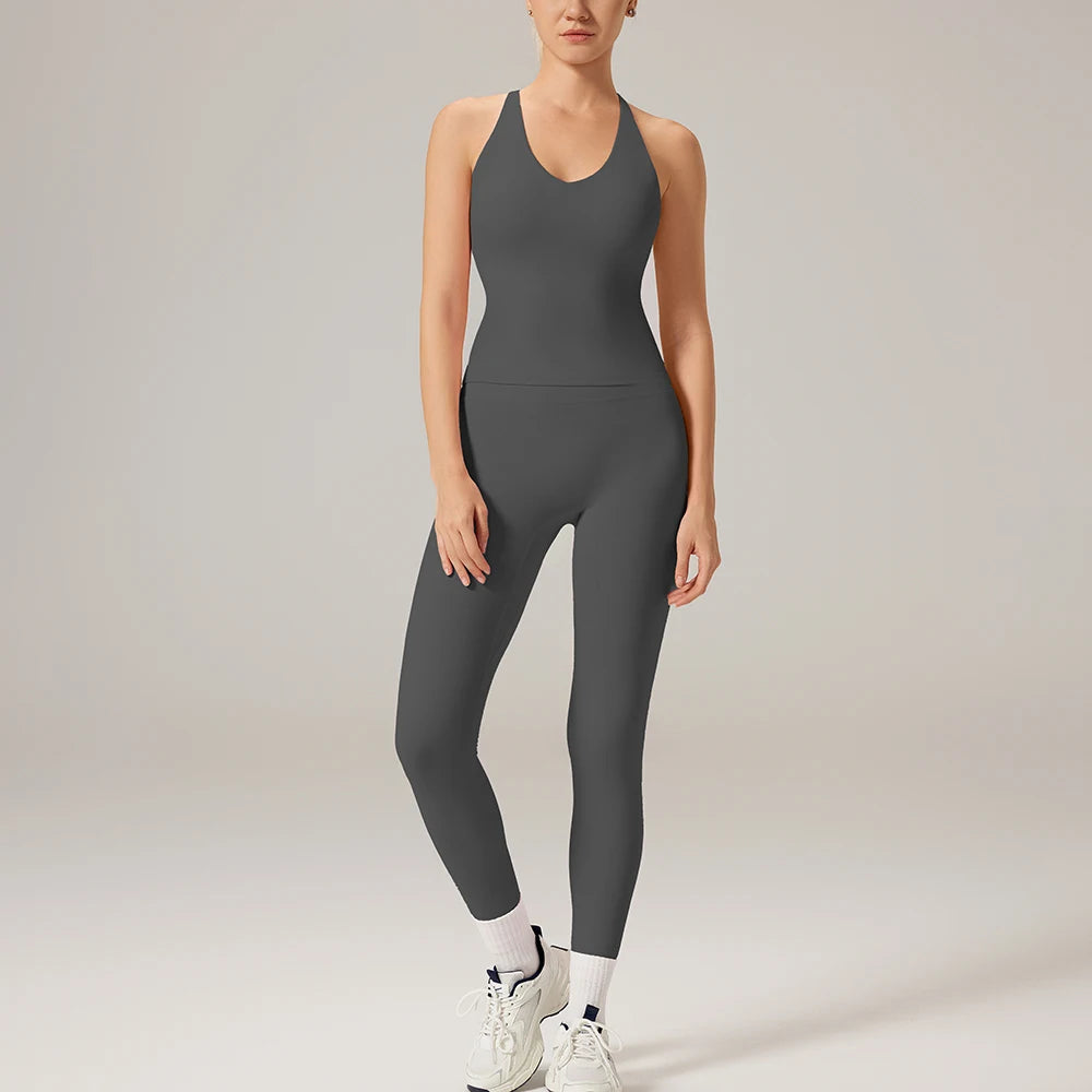 Women 2 Piece Yoga Sets Padded Tank Tops Vest Tummy Control Gym Leggings Yoga Outfits Mujer Sportswear Activewear Female
