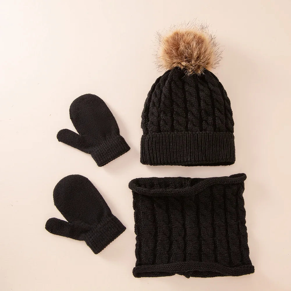 Baby Wintermütze und Schal Handschuhe Set Kinder Twist Strickmütze Mütze Neugeborenen Snood Schal Mütze Säugling Kleinkind Motorhaube Zubehör