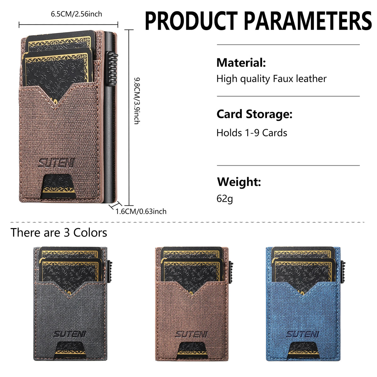 SUTENI Faux Leather Card Slot Wallet Flip Cover Unisex Card Box Pressing The Button Automatically Ejects The Card