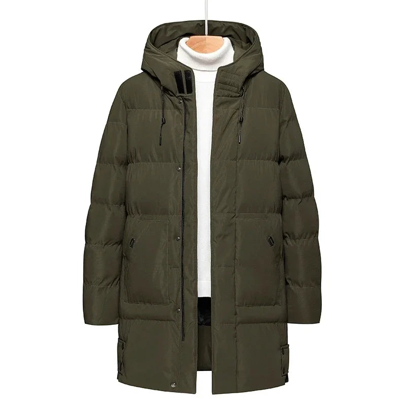 Jacket Men's Thickened Warm Long Coat Casual Slim Fit Hooded Men's Parkas Winter Solid Cotton Padded Jacket Brand clothing