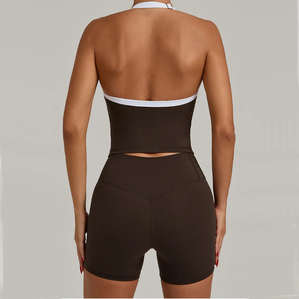 Yoga Sets Seamless Women Tracksuit Workout Sets 2 Pieces Gym Suits Ribbed Crop Tank High Waist Shorts Outfits Fitness Running