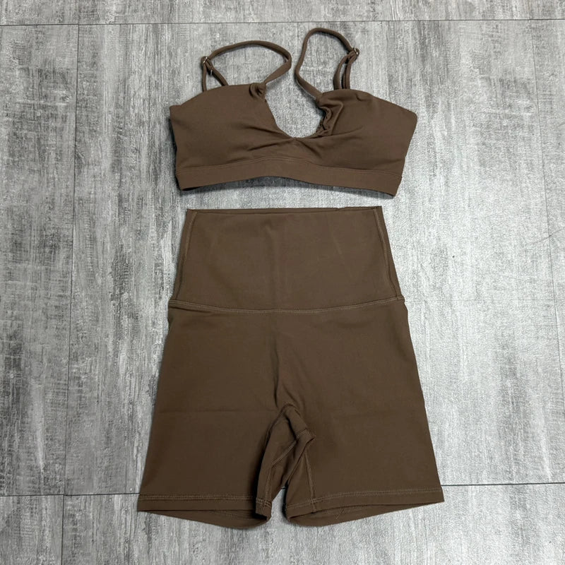Two-Piece Women's Sports Set Chest Crossover Yoga Clothes Female Gym Bandeau Sports Bra Suits Sport Outfit For Woman