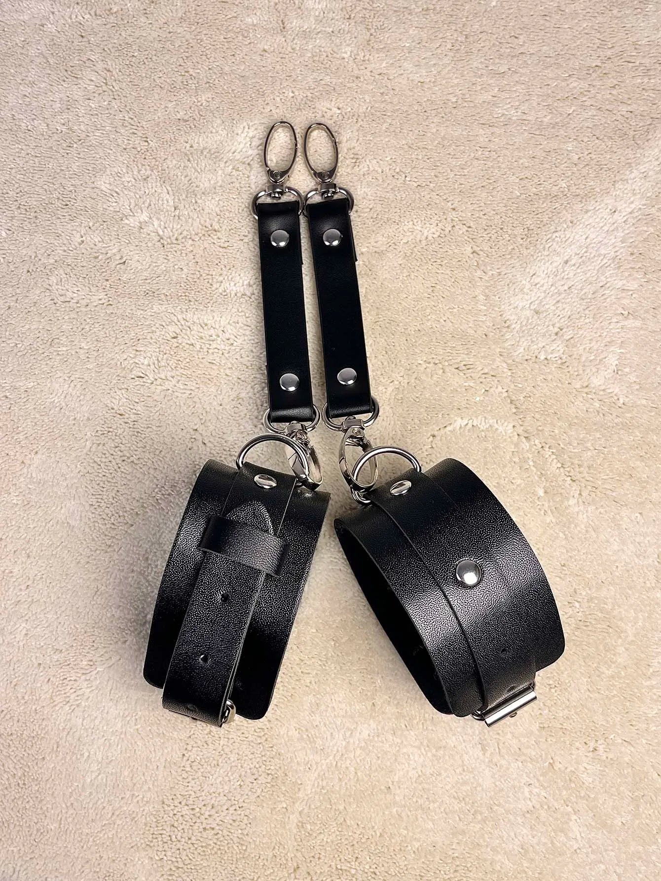 Unisex PU Leather Bracelet Bondage Leather Handcuffs Buckle Adjustable Vintage Punk Fetish Clothing Accessories Restraints Kink