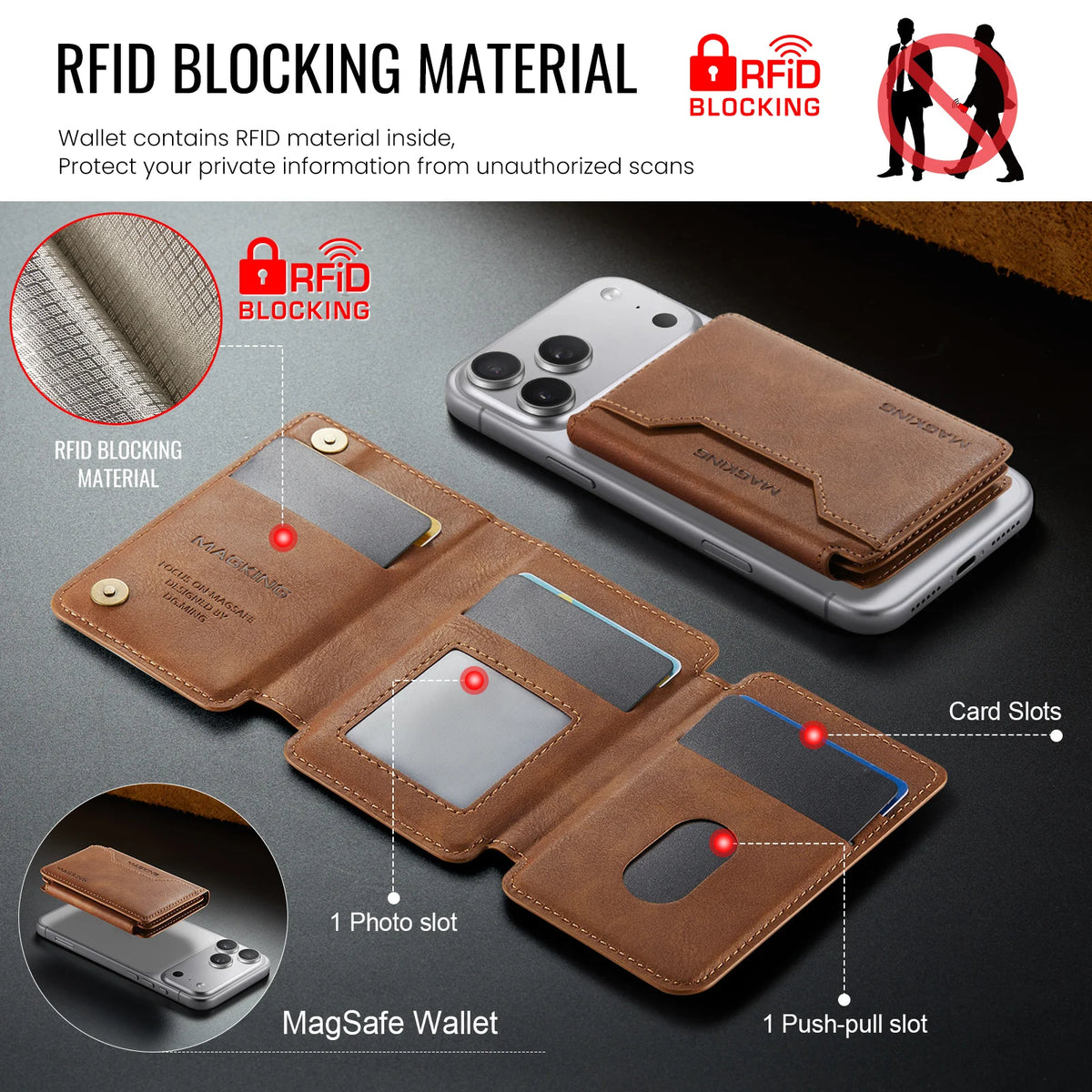 For IPhone 18 13 14 15 16 17 Pro Max Plus For Magsafe Leather Wallet Magnetic Cellphone Card Holder Multi-Card Slot Mini Wallet