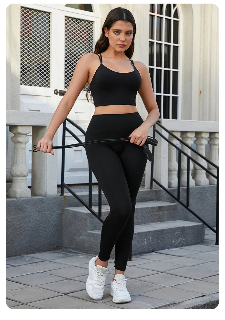 Women's Yoga Leggings solid color High waisted slim fit Hip Lifting stretch leggings quick drying breathable fitness sport pants