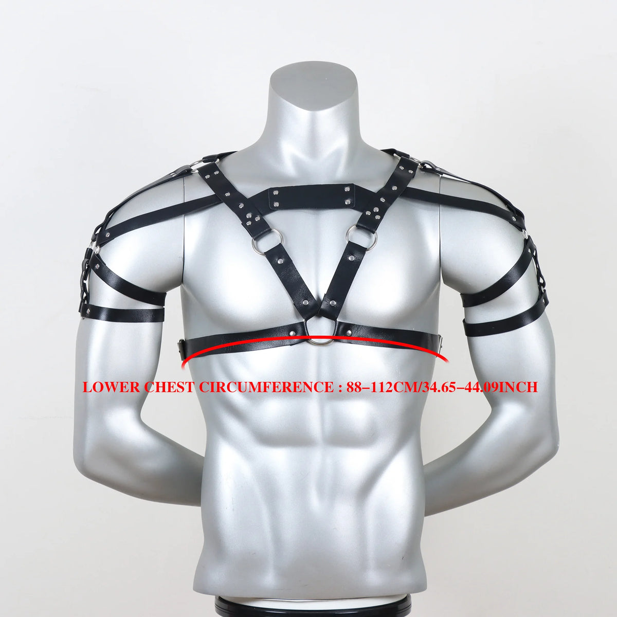 Men's Punk Waist Belt, Gothic Black Leather Chest Harness Adjustable With Buckles and O-Rings Costume Costume