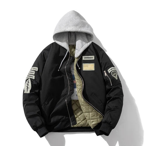 Winter Pilot Jackets Military Bomber Jacket Men Badge Thick Warm Air Force Flight Coat Women Vintage Parkas Hooded Streetwear