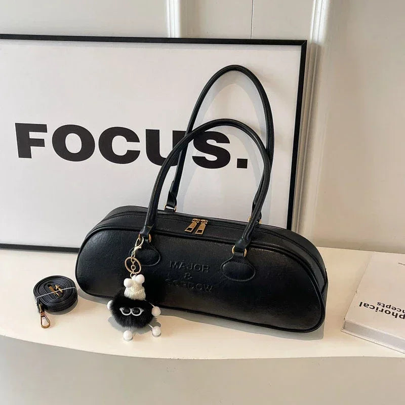 PU High Quality Zipper Shoulder Bags 2024 Sewing Thread Handbags for Women Large Capacity Versatile Shopping Free Shipping