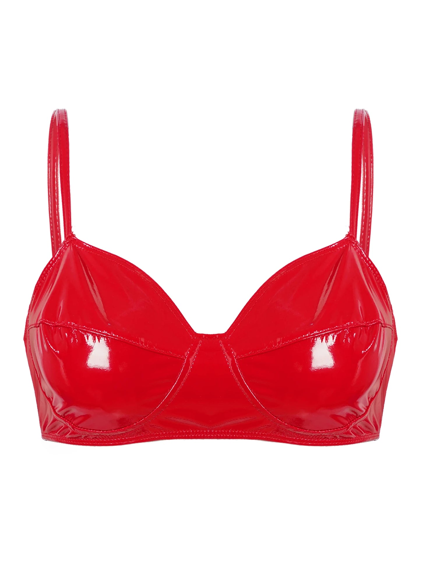 Womens Glossy Halter Cutout Crotchless Bodysuit And Bra Lingerie Set Open Chest Teddies Wet Look Faux Leather Rave Clubwear