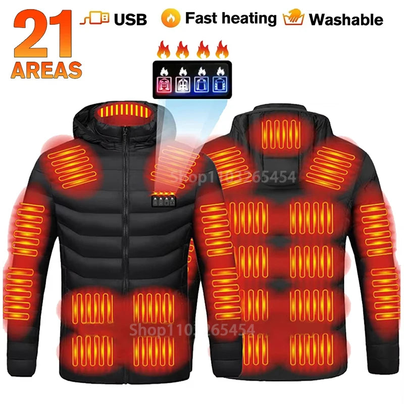 31 Areas Smart Switch USB Electric Heated Jacket Men Women Heated Jacket Waterproof Polyester Thermal Jacket Long Johns Winter