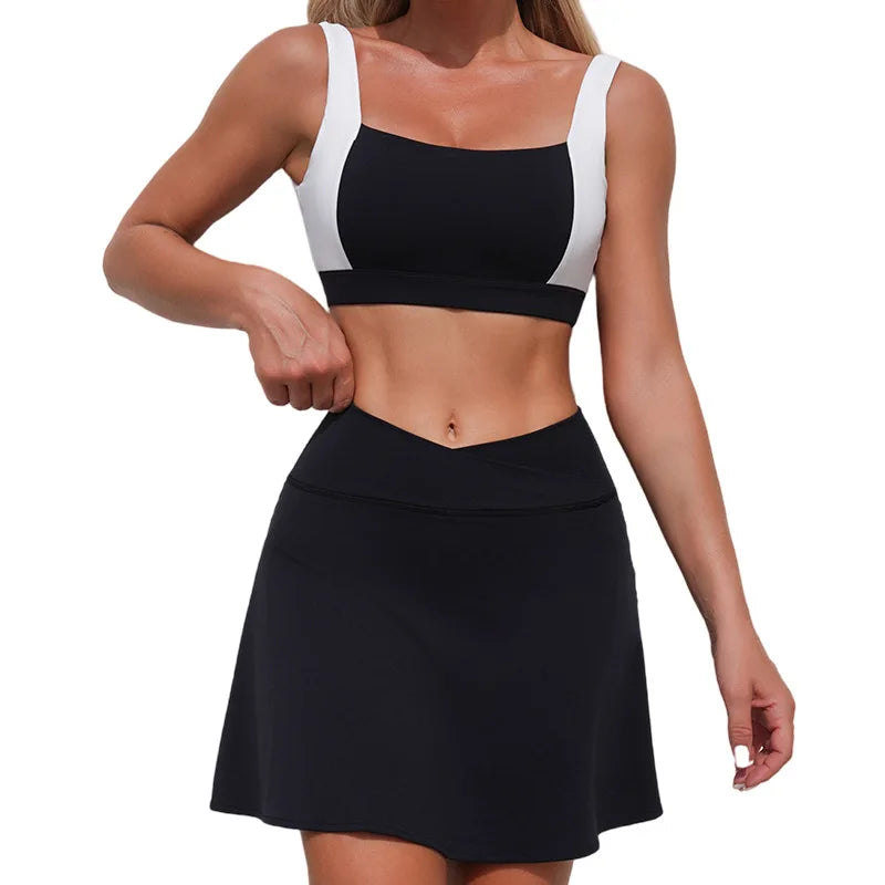 Yoga Sets Fitness Sports High Waist Peach Hip Backless Leggings Sports Bra Women's Tight Quick Dry Running Gym Short Skirt Set