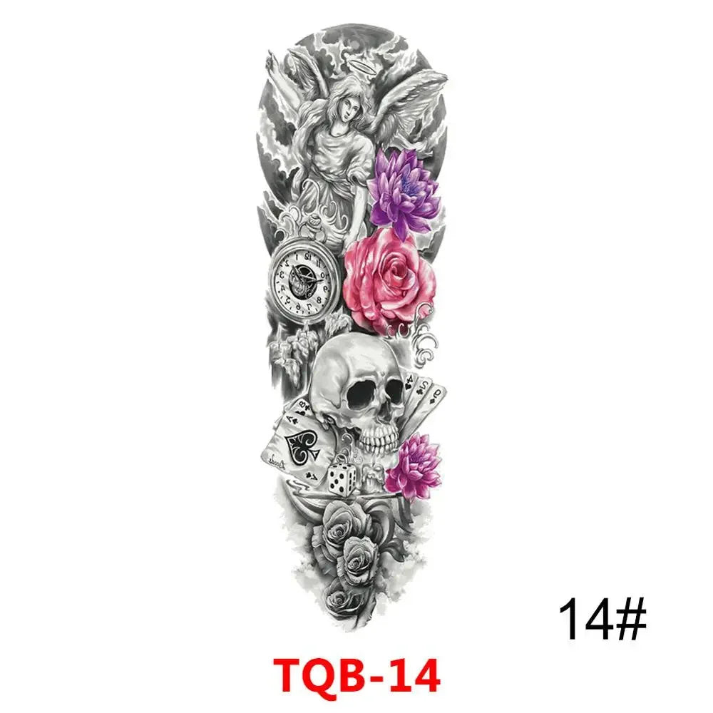 Waterproof Temporary Tattoo Sticker Full Arm Large Skull Old School Tatoo Stickers Flash Fake Tattoos for Men Women