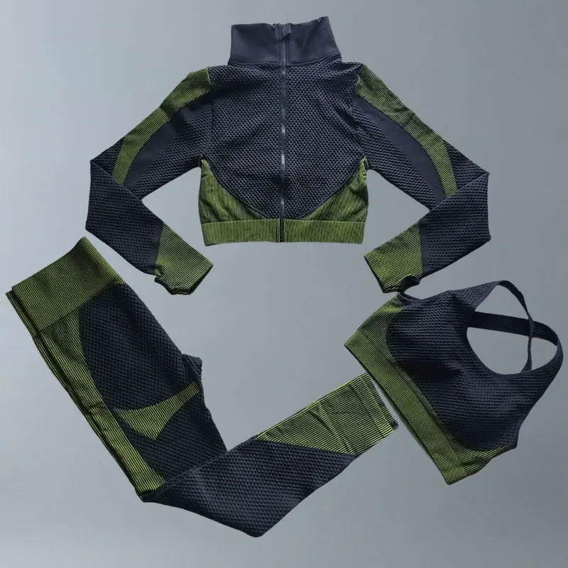 Yoga Suits Women Fitness Wear Gym Set Sports Outfits Training Exercise Workout Pants Long Sleeve Crop Top Bra Womens Tracksuits