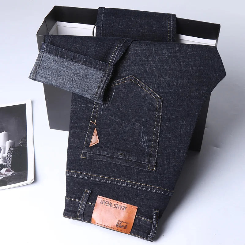 Men Fashion Straight Jeans Men New Stretch Slim Fit Pants Comfortable Soft Business Denim Trousers Male Brand Clothing