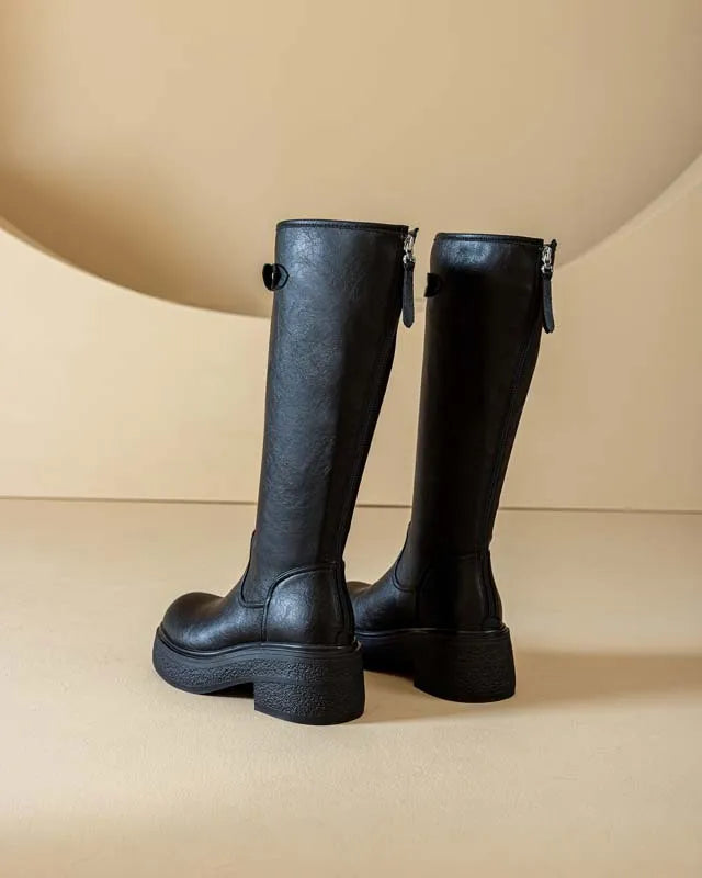 fujin Women’s Platform Knee High Boots 9cm Hidden Wedge Heels Chunky Sole Riding Boots Winter Fashion Slim Leg Long Boots