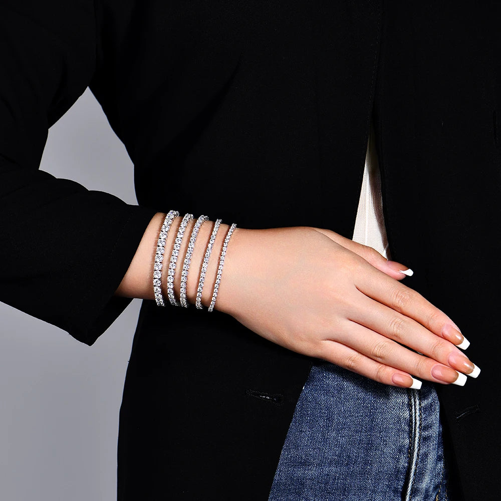 ATTAGEMS 4.0mm 5.0mm DVVS1 Pass Diamond Test Round Cut Moissanite Tennis Bracelet White Gold Plated 925 Silver Jewelry for Women