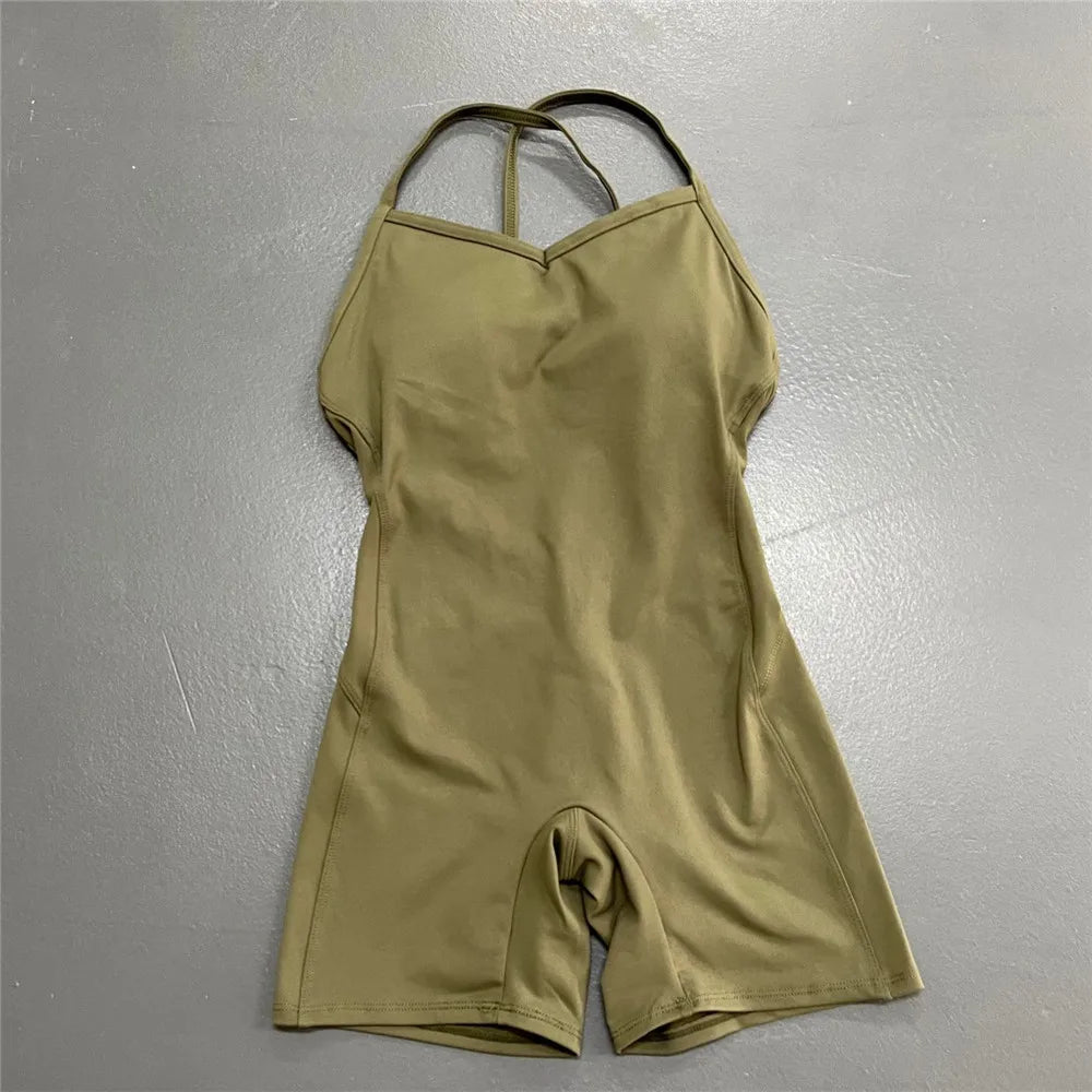 Rückenfreier Sportanzug für Damen, 2023, Lycra, Fitness-Overall, einteiliger Overall, Shorts, Sport-Outfit, Fitnessstudio, Trainingskleidung für Damen, Sportbekleidung