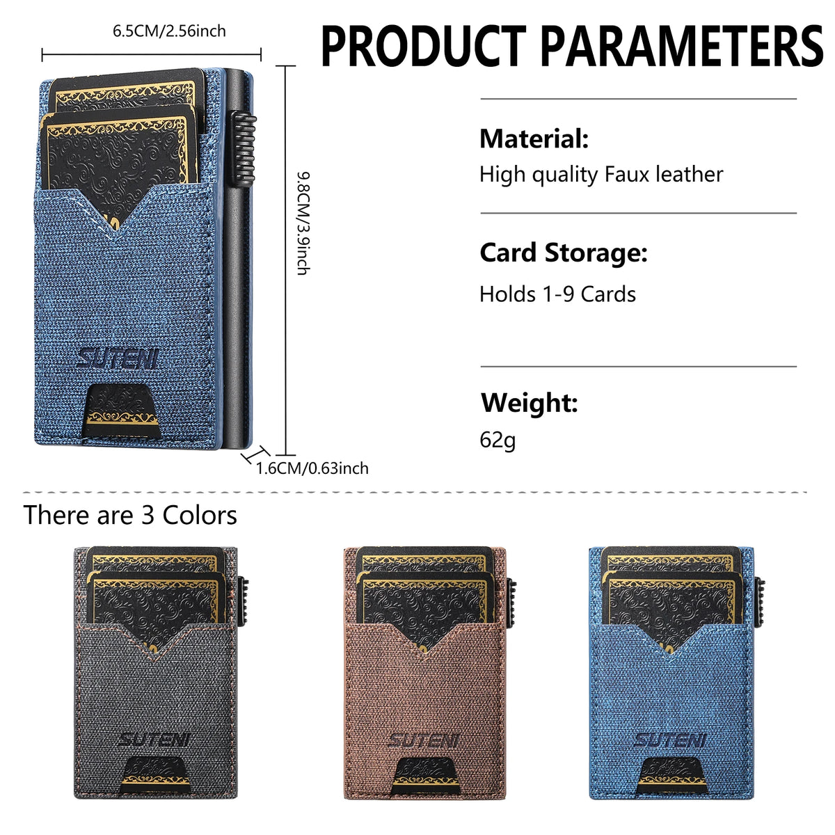 SUTENI Faux Leather Card Slot Wallet Flip Cover Unisex Card Box Pressing The Button Automatically Ejects The Card