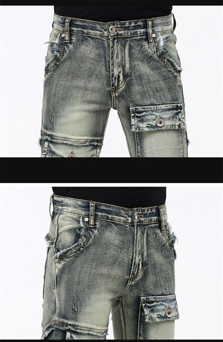 High-Quality Stylish Washed Men's Luxury Designer Jeans Trendy Men Vintage Denim Stretch  Workwear  Motorcycle Boyfriend Jeans