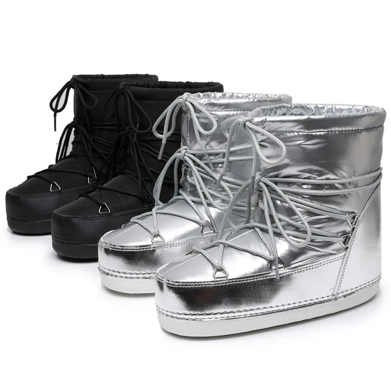 2025 Winter Lace-up Ankle Boots Women Snow Brand Design Classic Platform Waterproof Non-slip Cotton Woman Ski Boots