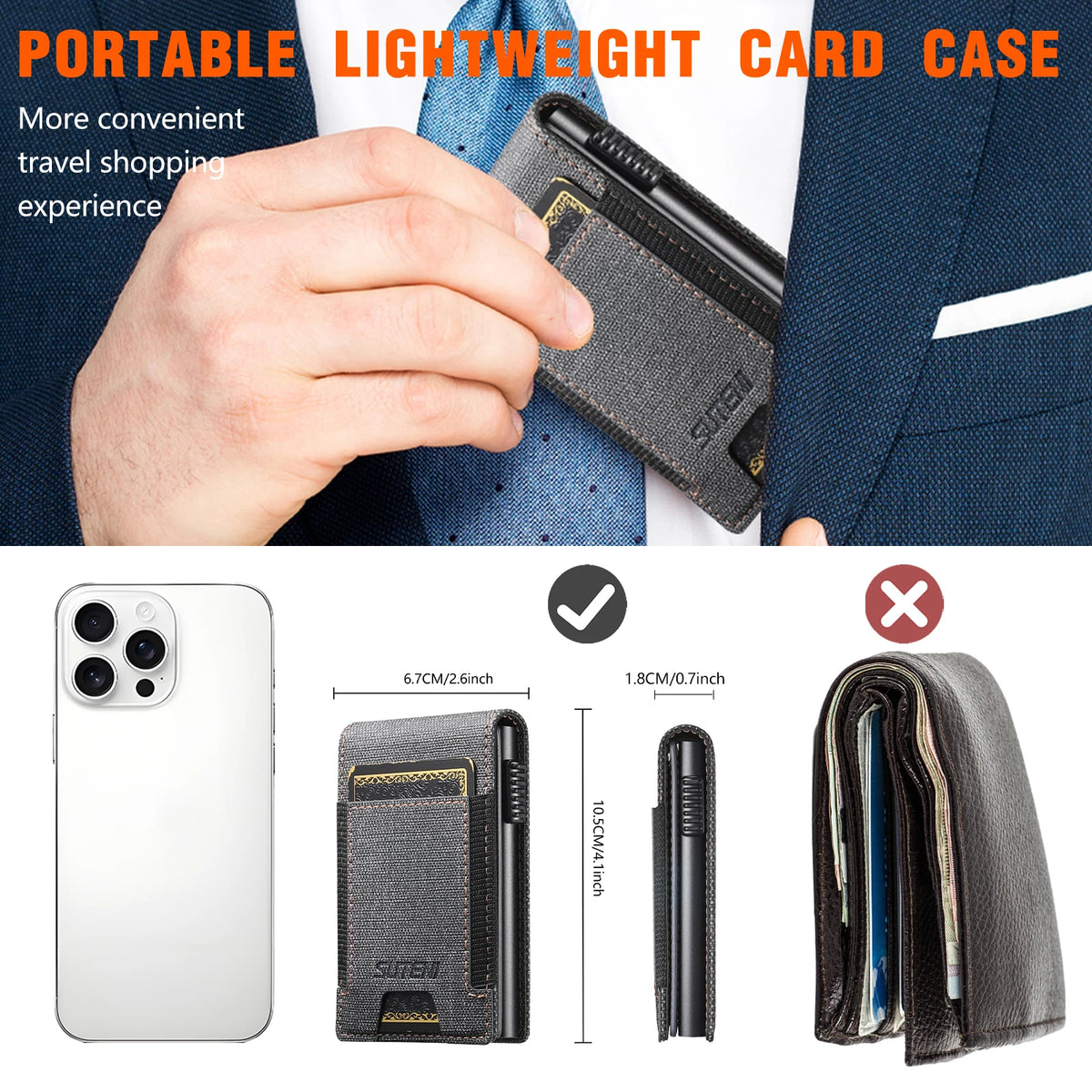 SUTENI Faux Leather Card Slot Wallet Flip Cover Unisex Card Box Pressing The Button Automatically Ejects The Card