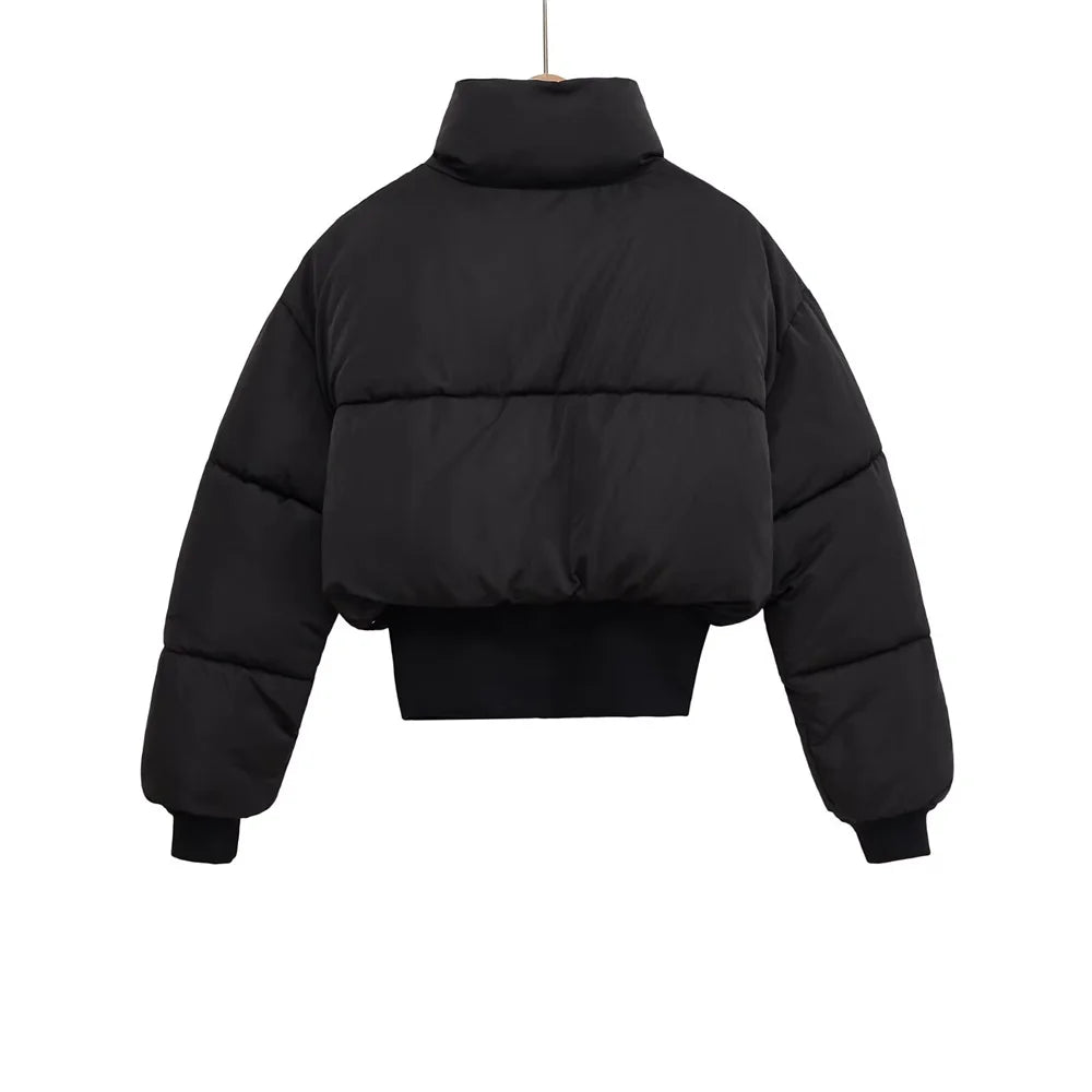 Autumn new women's clothing European and American style stand up collar zipper splicing short cotton jacket